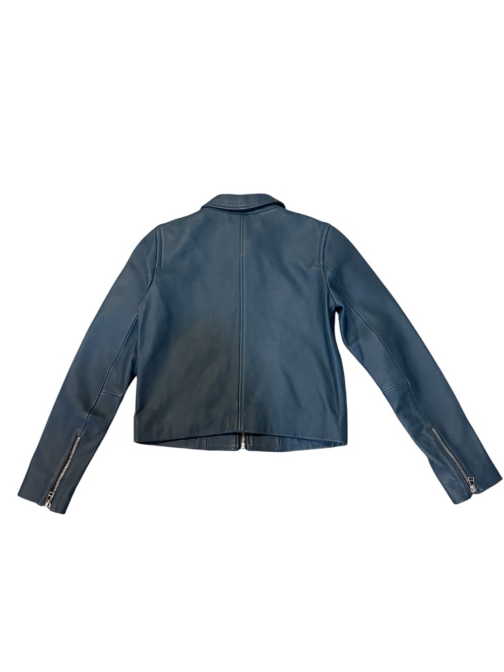 Everlane Modern Leather Zip Jacket with Classic Collar in Storm Blue - Picture 3 of 8